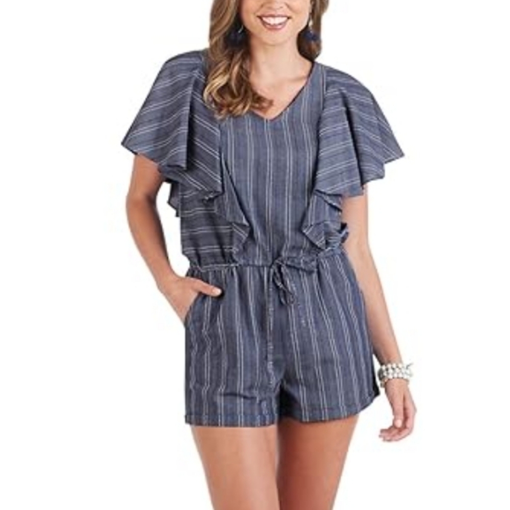 NEW Women's Mudpie Small Romper Blue - Picture 1 of 5